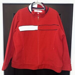 Vintage Tommy‎ Hilfiger Outdoor Women's Zip-up Crew Jacket Fleece Red 1X